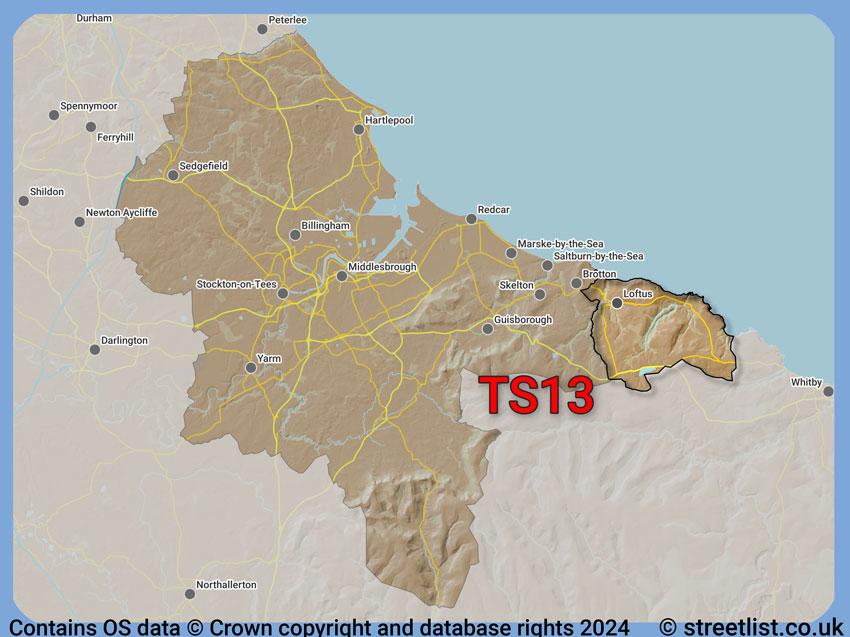 Where the TS13 postcode district lies within the wider  postcode area