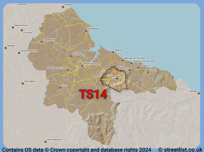 Where the TS14 postcode district lies within the wider  postcode area