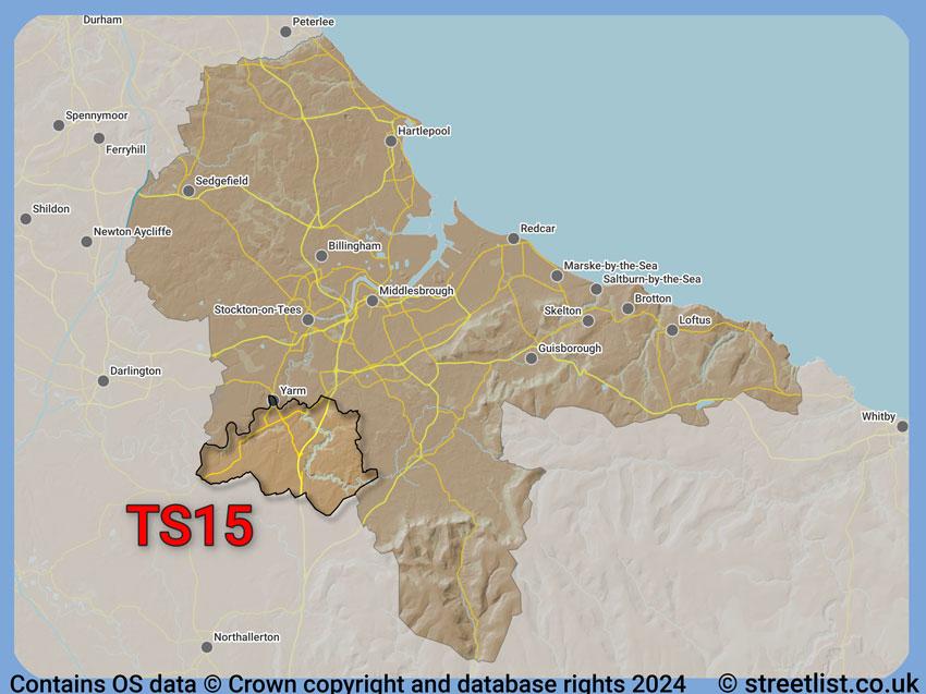 Where the TS15 postcode district lies within the wider  postcode area