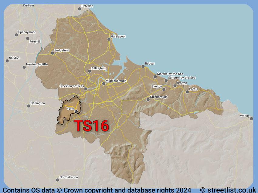 Where the TS16 postcode district lies within the wider  postcode area