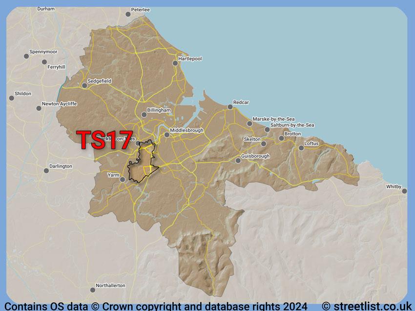 Where the TS17 postcode district lies within the wider  postcode area