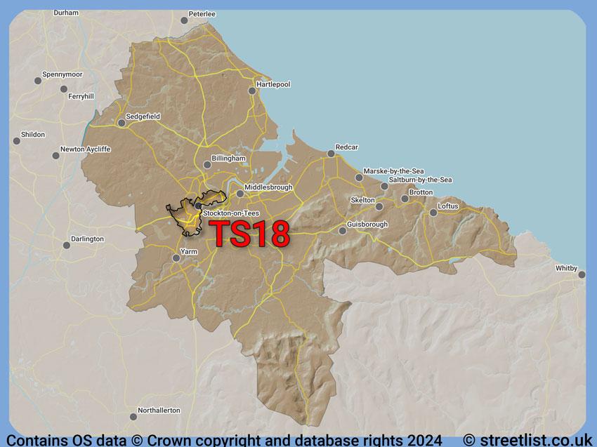 Where the TS18 postcode district lies within the wider  postcode area