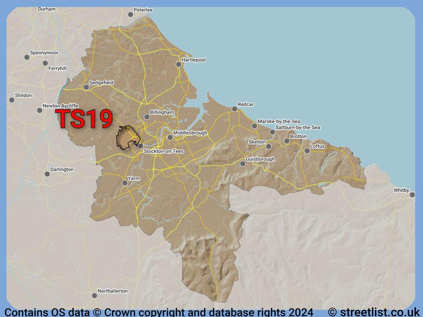 Where the TS19 postcode district lies within the wider  postcode area