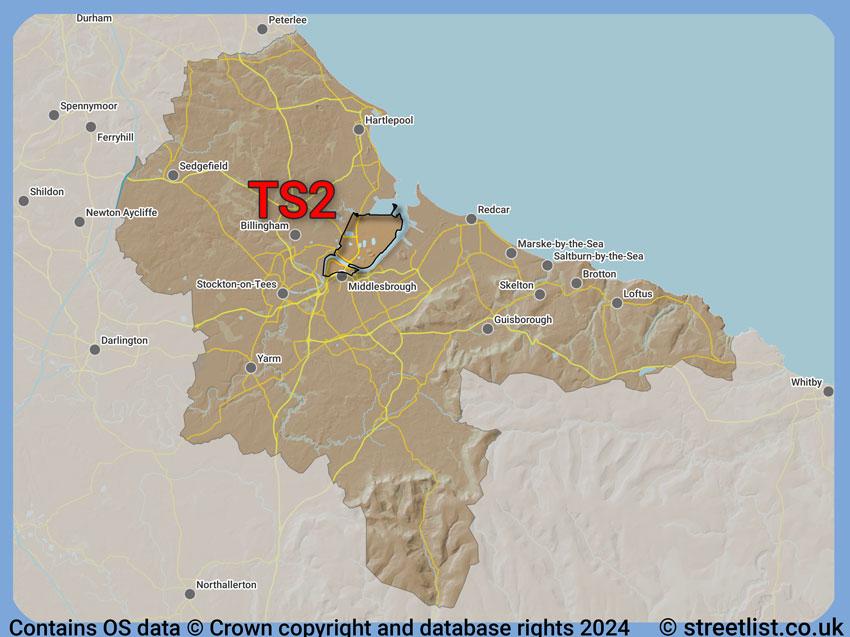 Where the TS2 postcode district lies within the wider  postcode area