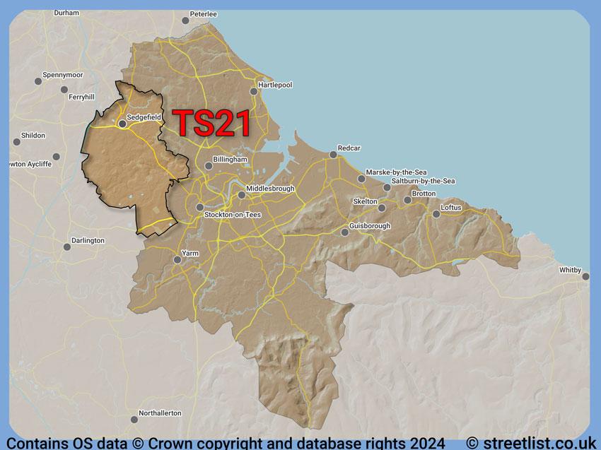 Where the TS21 postcode district lies within the wider  postcode area