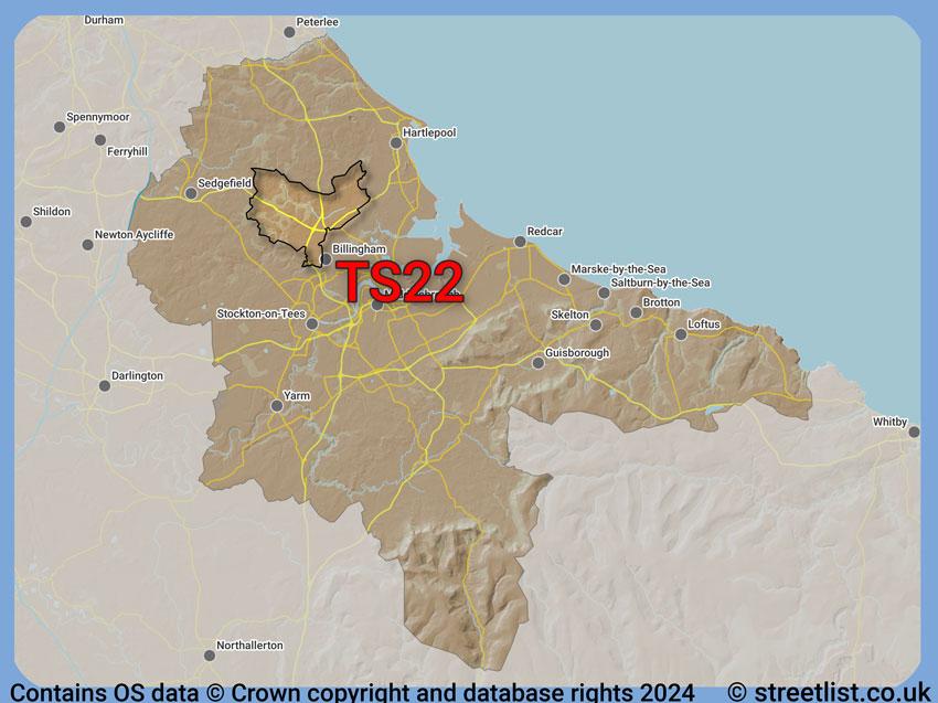 Where the TS22 postcode district lies within the wider  postcode area