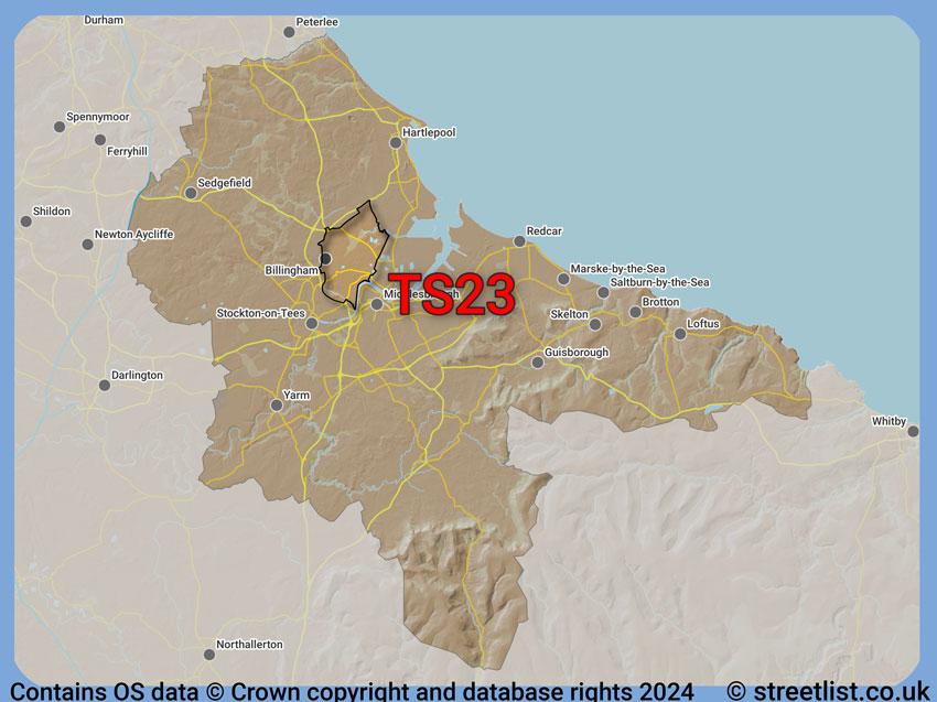 Where the TS23 postcode district lies within the wider  postcode area