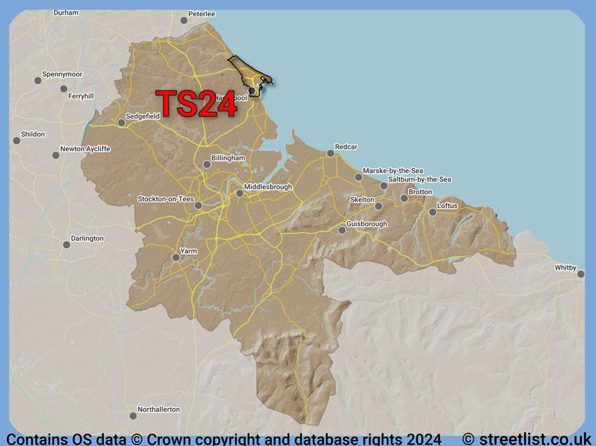 Where the TS24 postcode district lies within the wider  postcode area