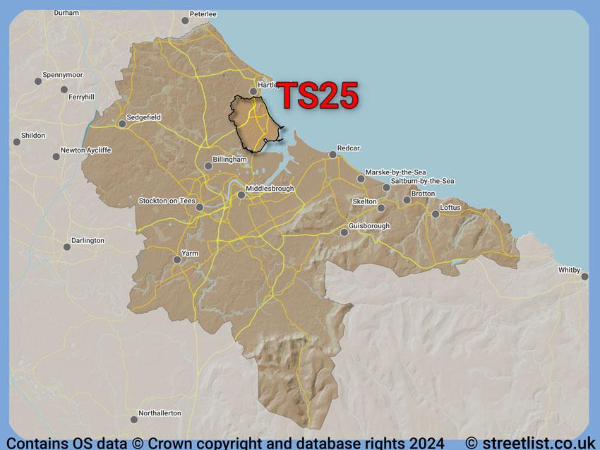 Where the TS25 postcode district lies within the wider  postcode area