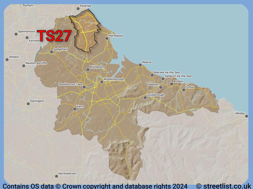 Where the TS27 postcode district lies within the wider  postcode area