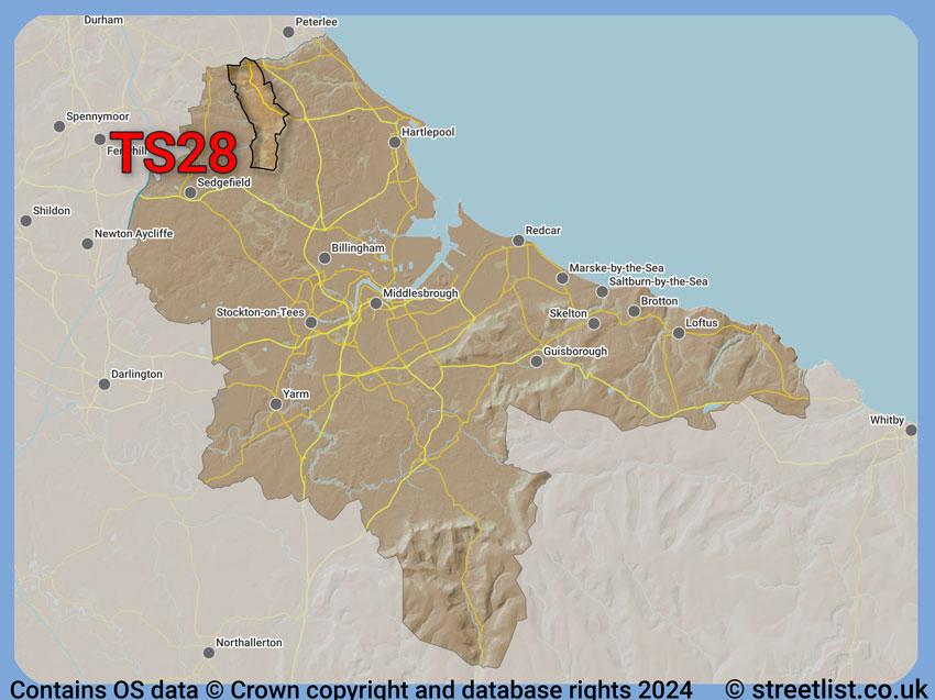 Where the TS28 postcode district lies within the wider  postcode area