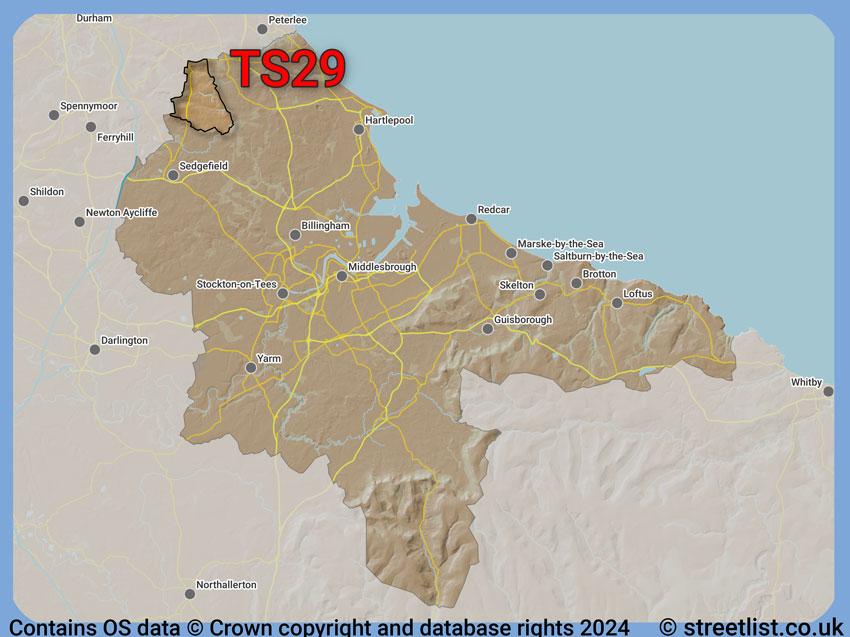 Where the TS29 postcode district lies within the wider  postcode area