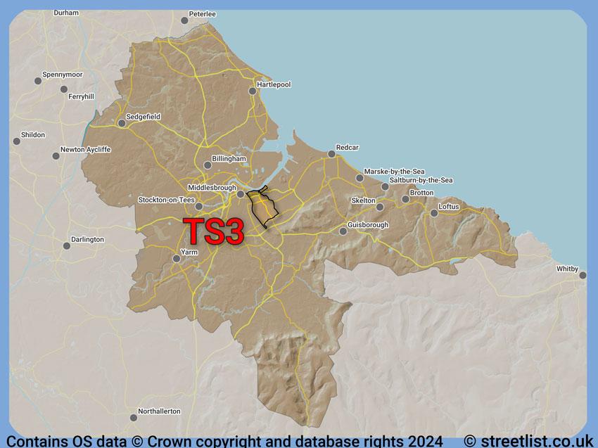 Where the TS3 postcode district lies within the wider  postcode area