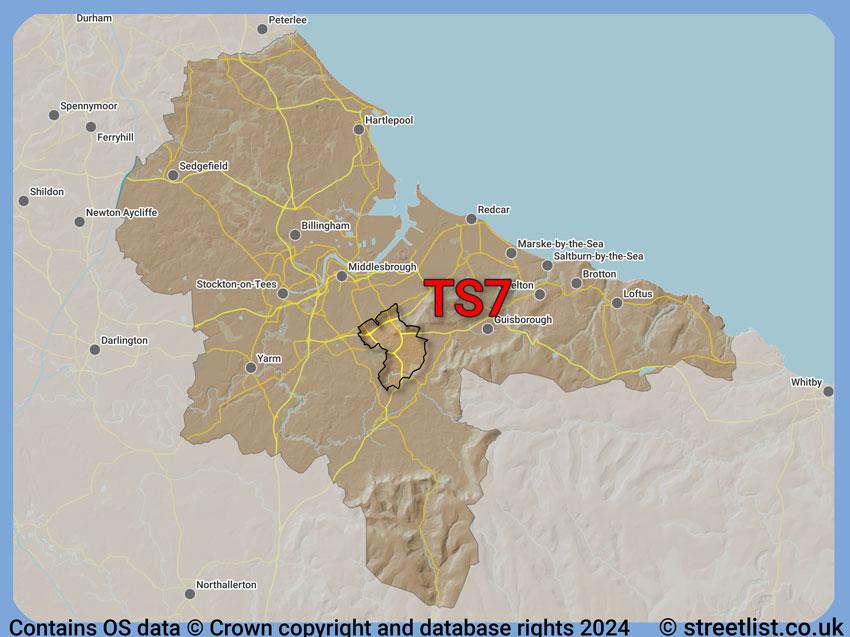 Where the TS7 postcode district lies within the wider  postcode area