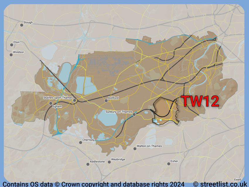 Where the TW12 postcode district lies within the wider  postcode area