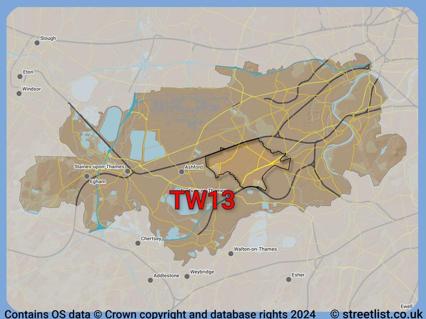 Where the TW13 postcode district lies within the wider  postcode area