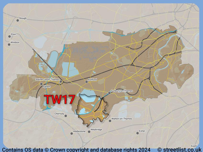 Where the TW17 postcode district lies within the wider  postcode area