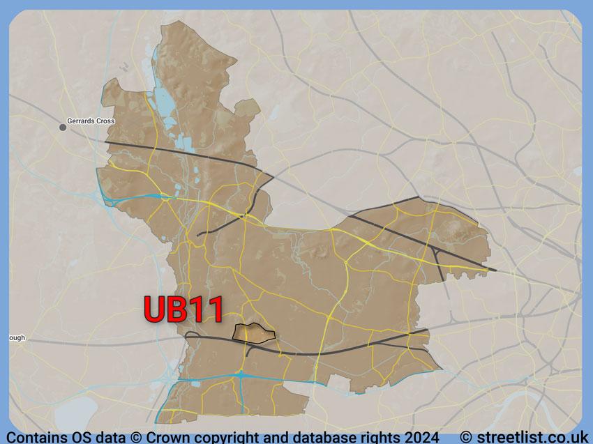 Where the UB11 postcode district lies within the wider  postcode area