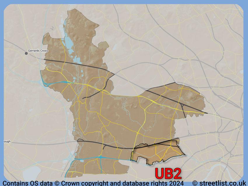 Where the UB2 postcode district lies within the wider  postcode area