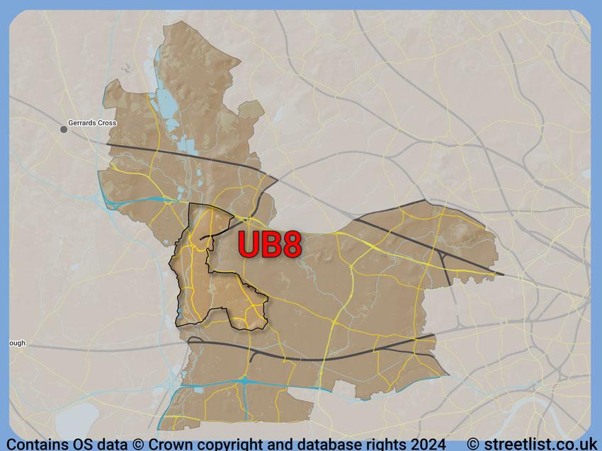 Where the UB8 postcode district lies within the wider  postcode area