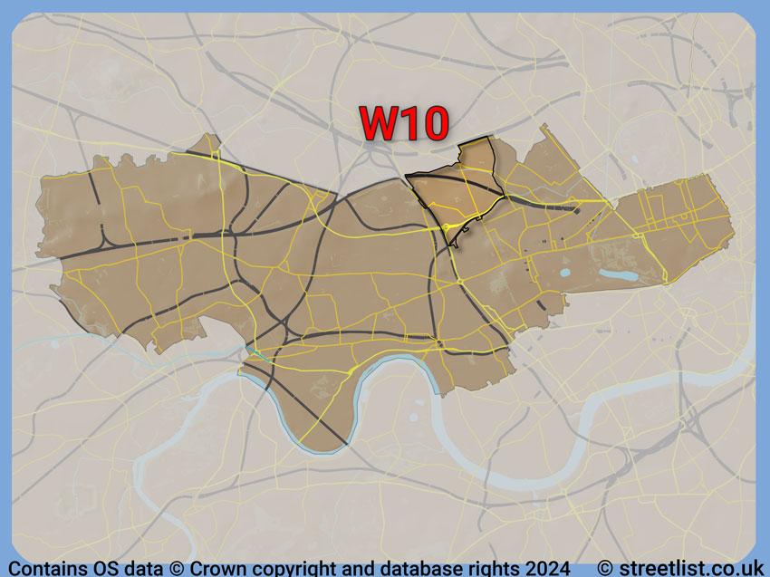 Where the W10 postcode district lies within the wider  postcode area