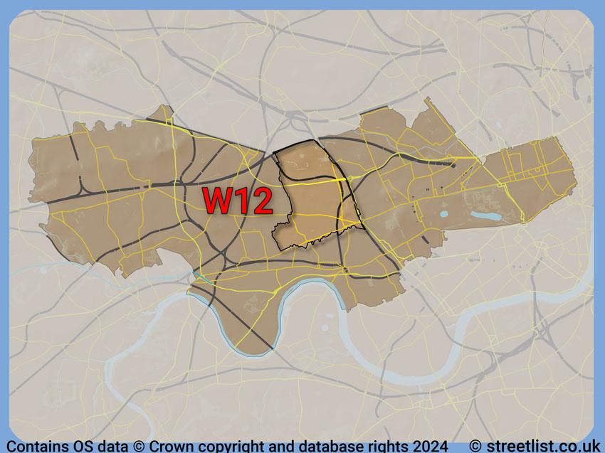 Where the W12 postcode district lies within the wider  postcode area