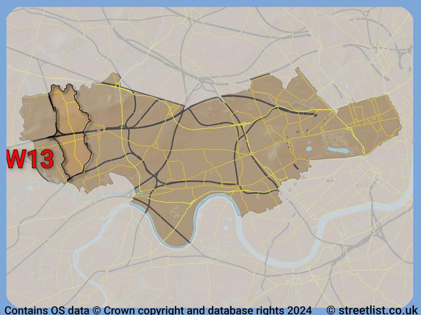 Where the W13 postcode district lies within the wider  postcode area