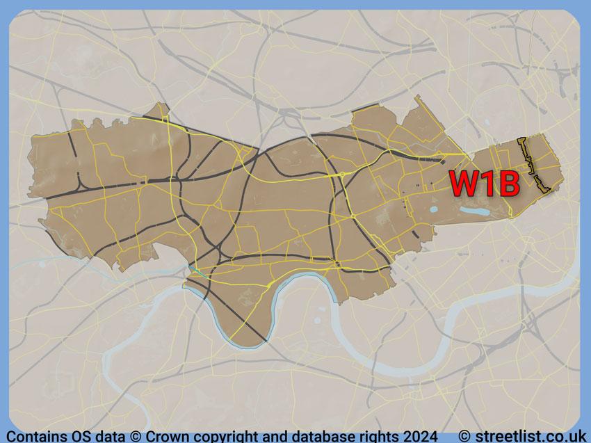 Where the W1B postcode district lies within the wider  postcode area