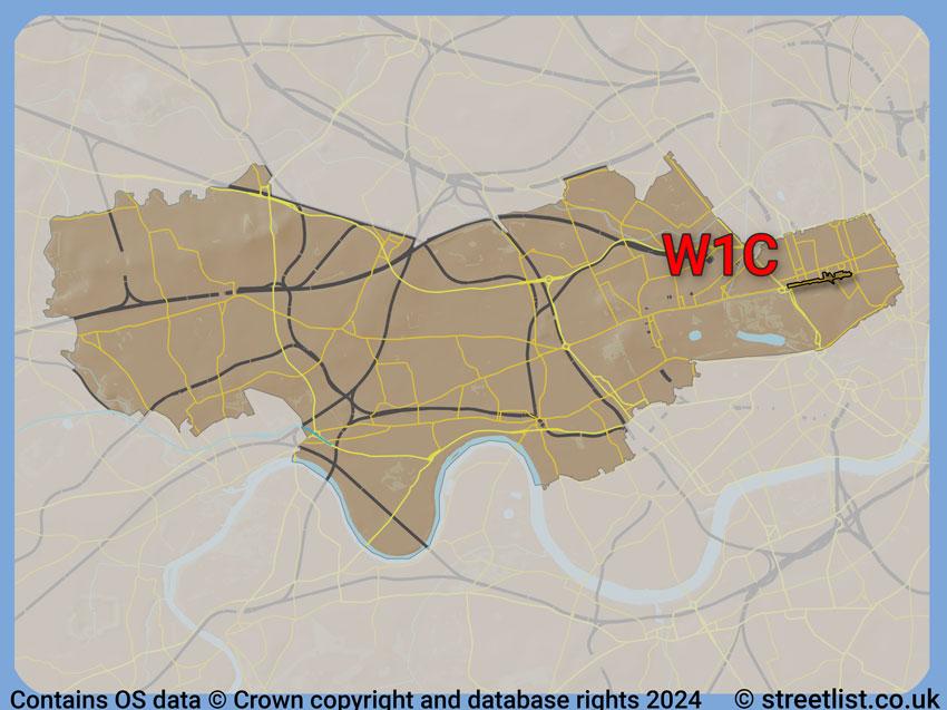 Where the W1C postcode district lies within the wider  postcode area