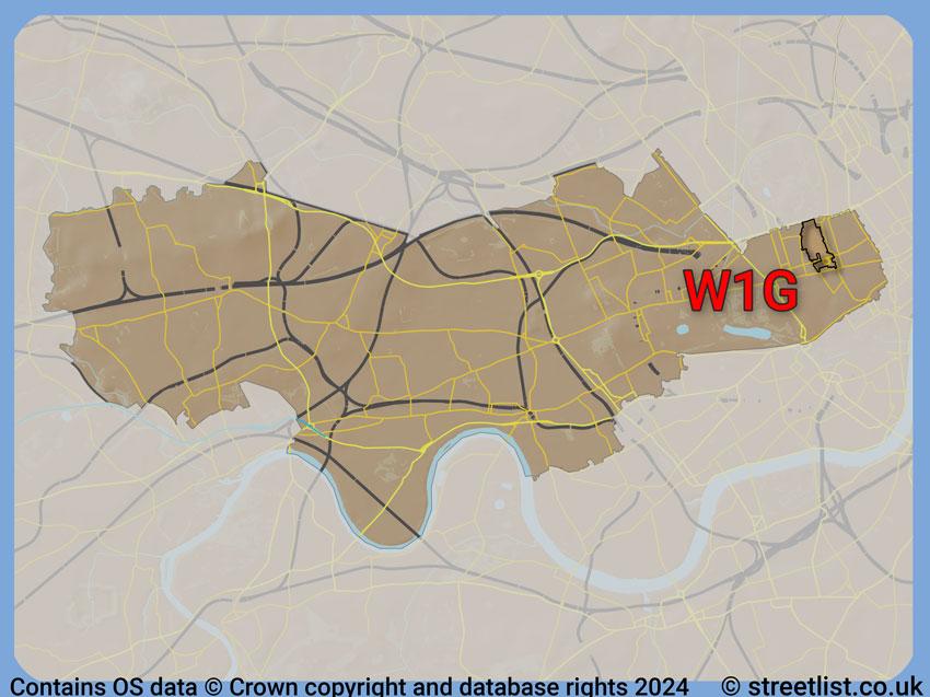 Where the W1G postcode district lies within the wider  postcode area