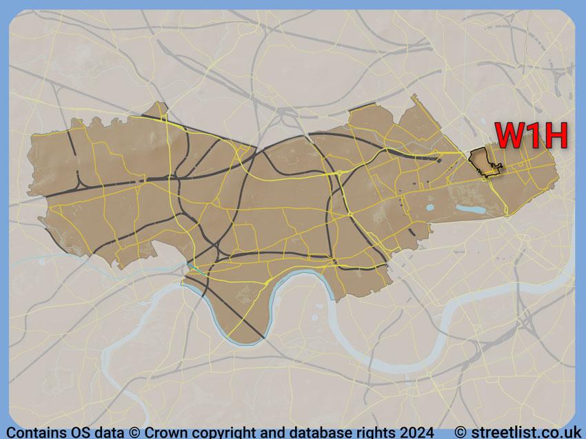 Where the W1H postcode district lies within the wider  postcode area