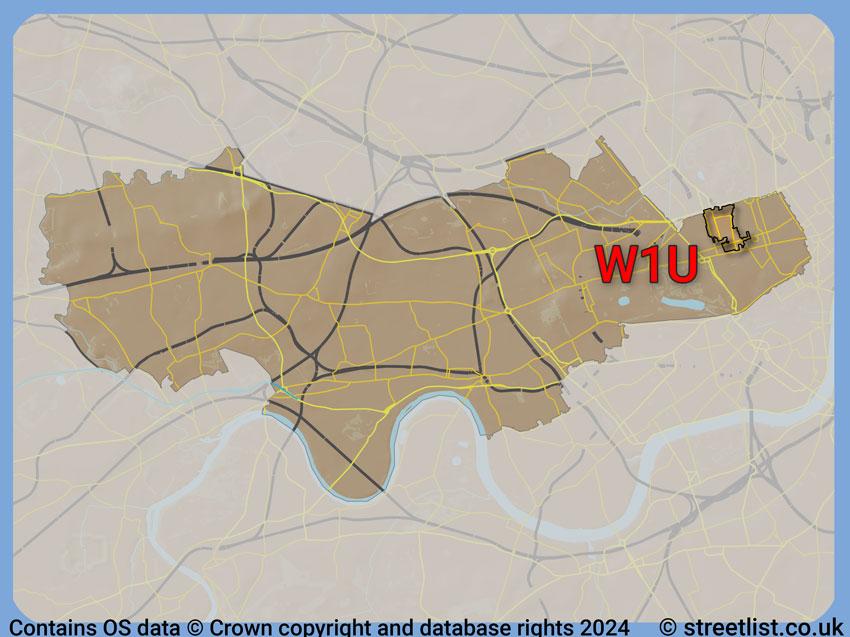 Where the W1U postcode district lies within the wider  postcode area