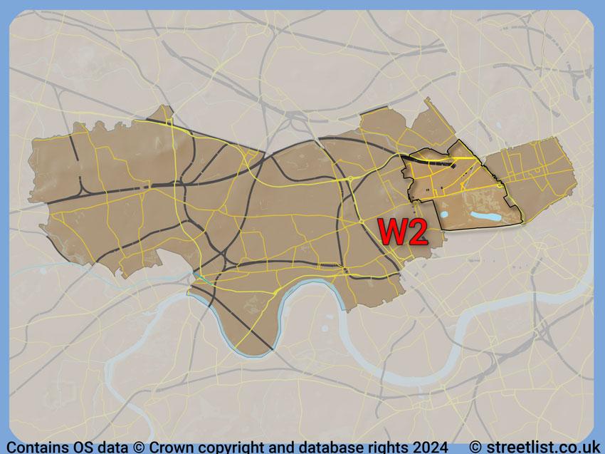 Where the W2 postcode district lies within the wider  postcode area