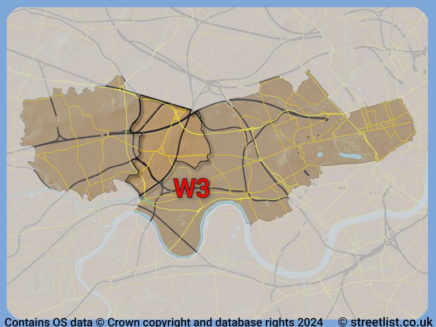 Where the W3 postcode district lies within the wider  postcode area