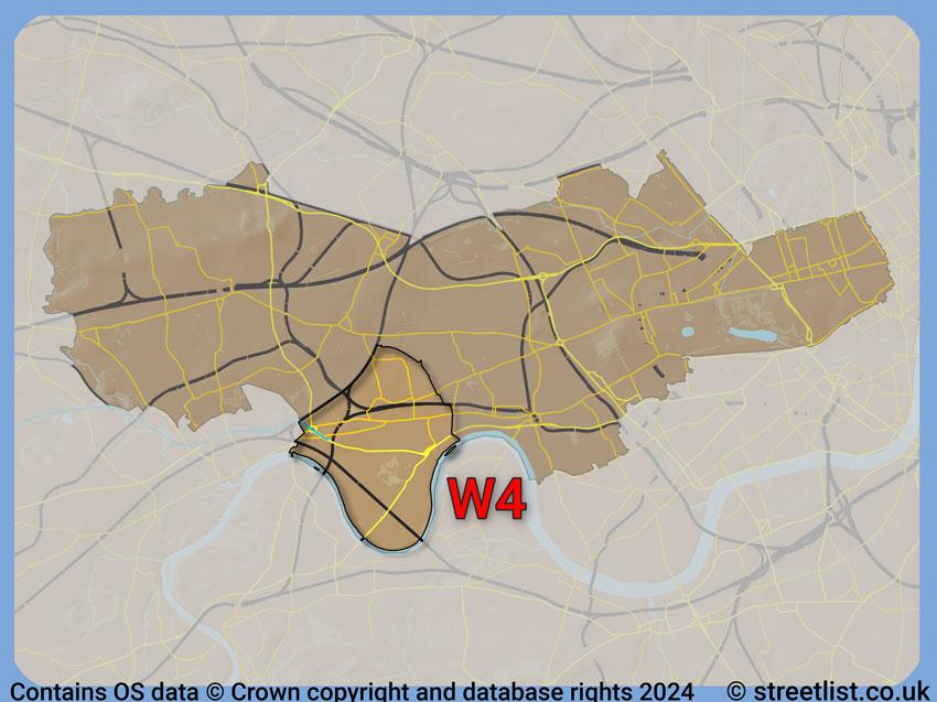 Where the W4 postcode district lies within the wider  postcode area