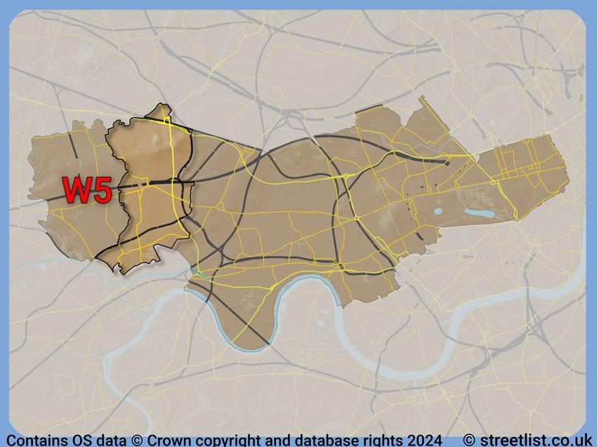 Where the W5 postcode district lies within the wider  postcode area