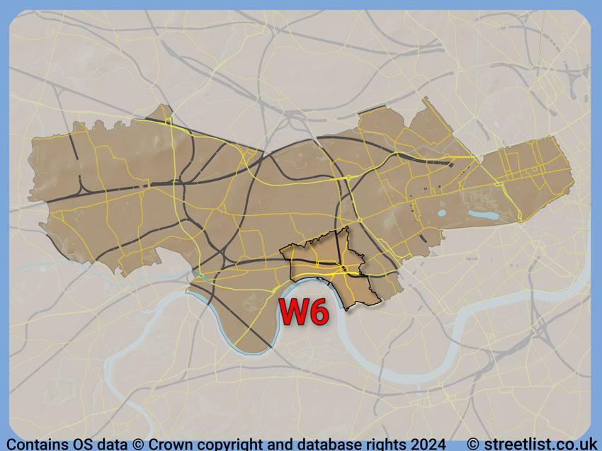 Where the W6 postcode district lies within the wider  postcode area