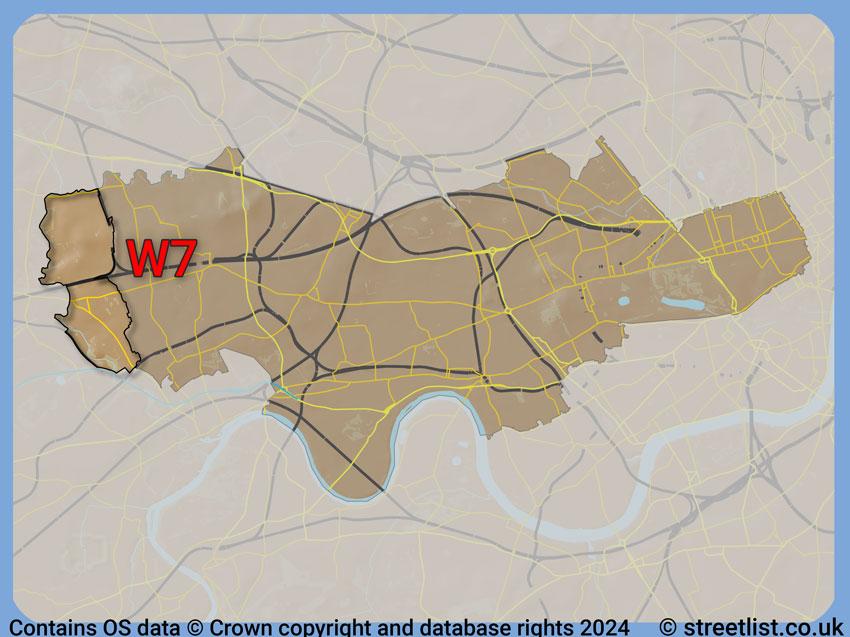 Where the W7 postcode district lies within the wider  postcode area