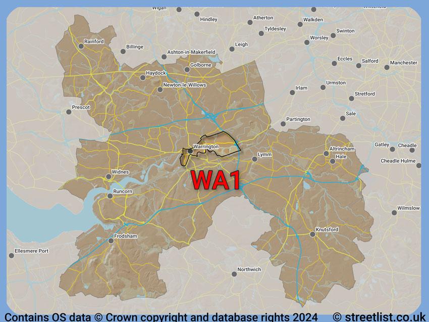 Where the WA1 postcode district lies within the wider  postcode area