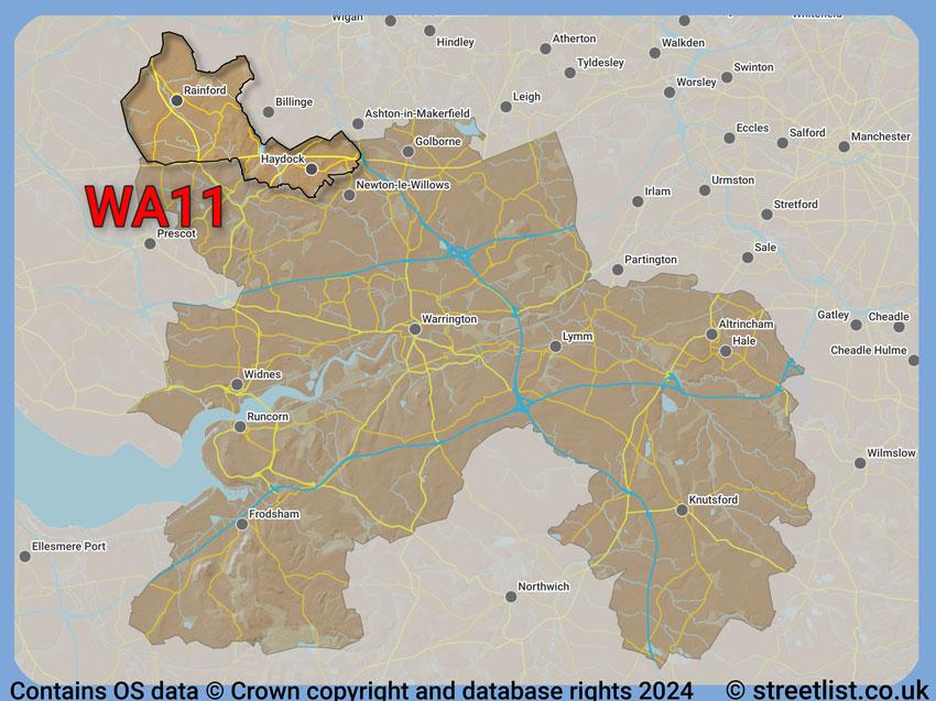 Where the WA11 postcode district lies within the wider  postcode area