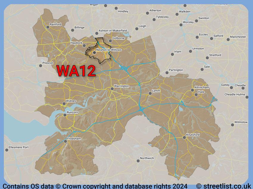 Where the WA12 postcode district lies within the wider  postcode area