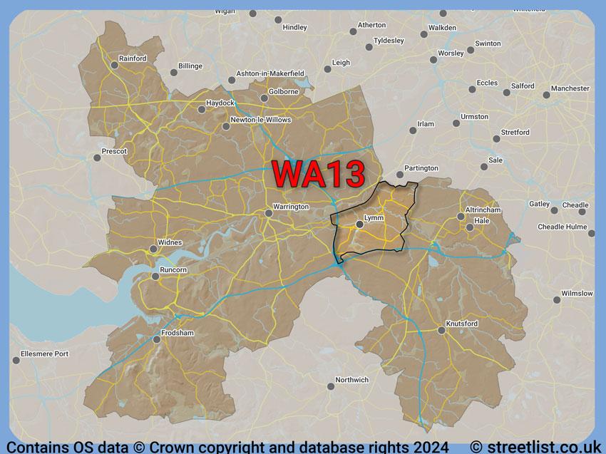 Where the WA13 postcode district lies within the wider  postcode area