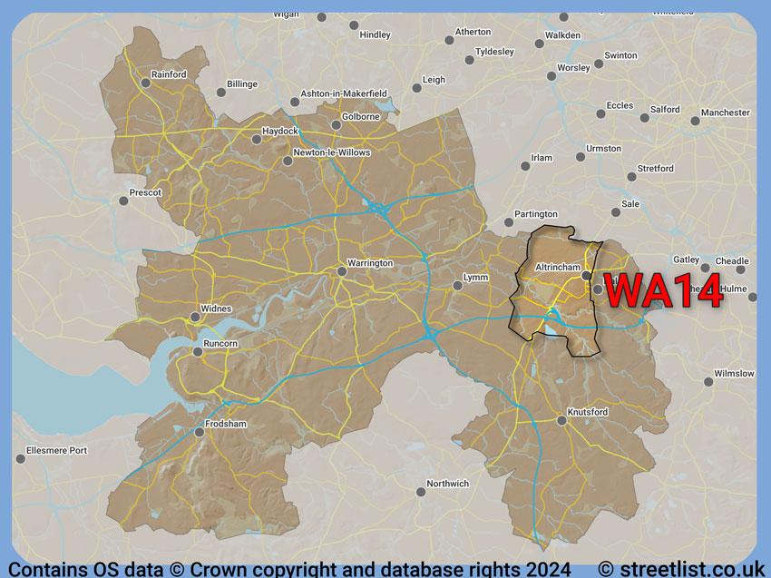 Where the WA14 postcode district lies within the wider  postcode area