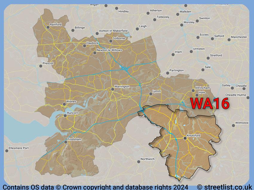 Where the WA16 postcode district lies within the wider  postcode area