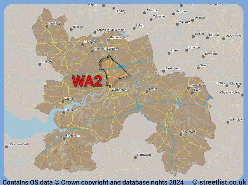 Where the WA2 postcode district lies within the wider  postcode area