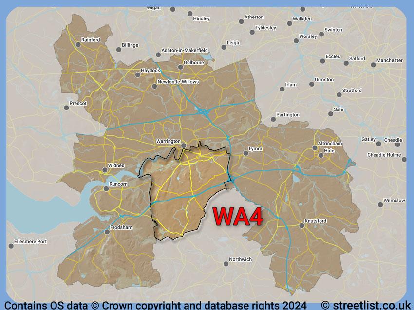 Where the WA4 postcode district lies within the wider  postcode area