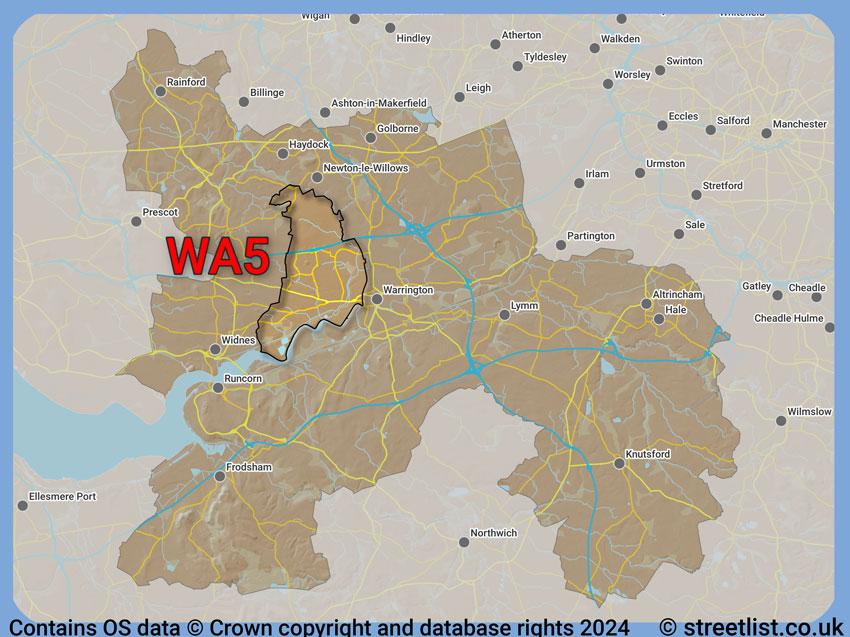 Where the WA5 postcode district lies within the wider  postcode area