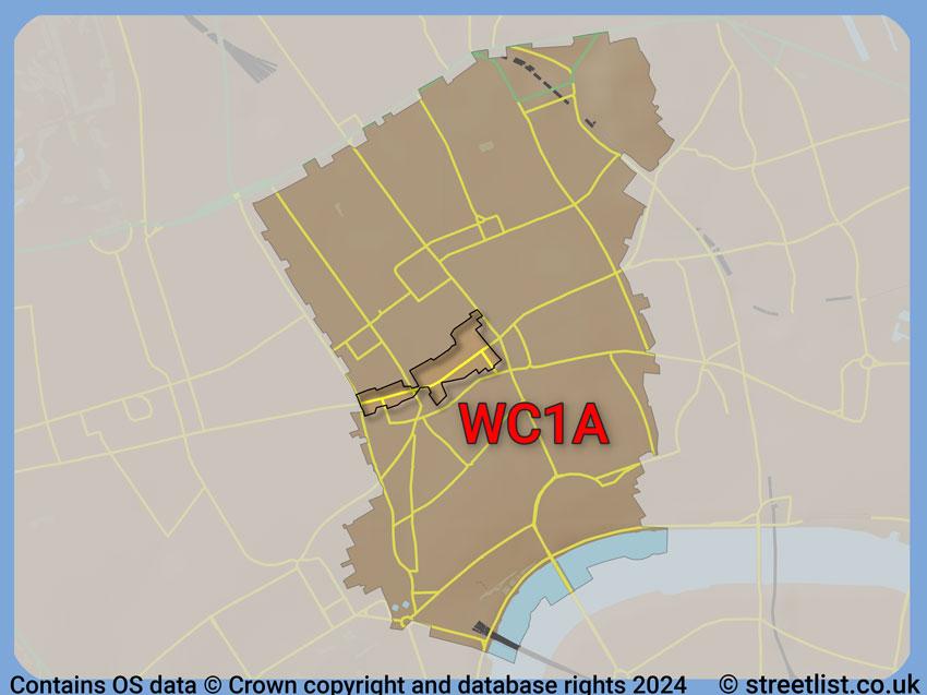 Where the WC1A postcode district lies within the wider  postcode area