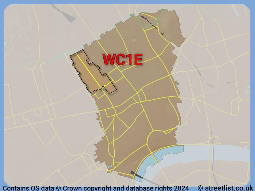 Where the WC1E postcode district lies within the wider  postcode area