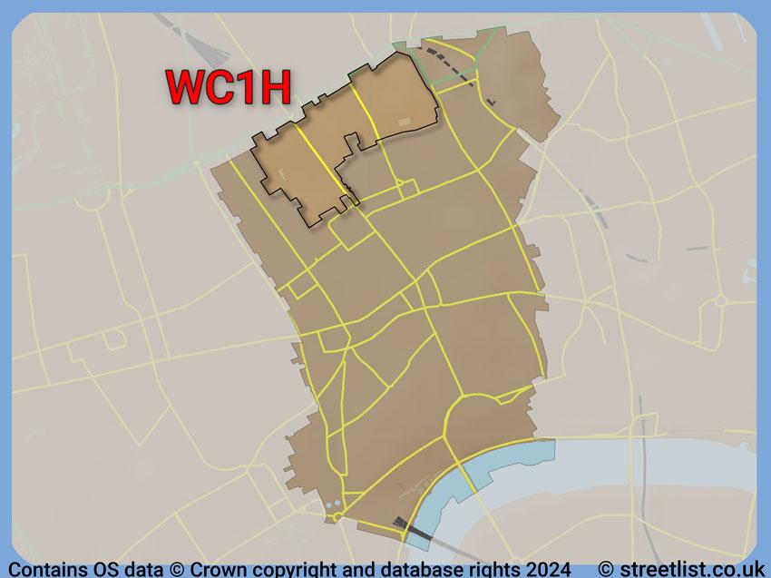 Where the WC1H postcode district lies within the wider  postcode area